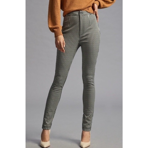 Maeve Anthropologie Black High Waisted Skinny Gingham Pants 2 - Picture 1 of 10